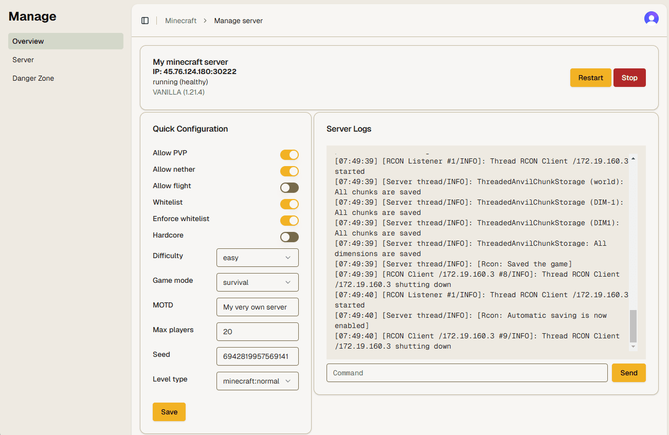 control panel